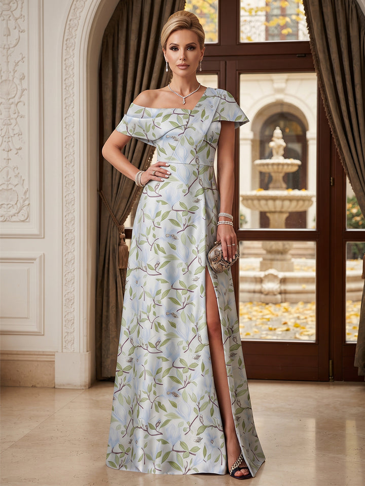 A-Line/Princess Asymmetrical Sleeveless Jacquard Floor-Length Mother of the Bride Dresses with Split Side &amp; Floral