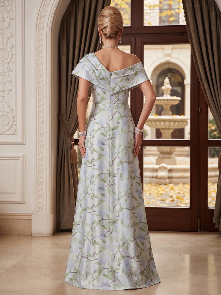 A-Line/Princess Asymmetrical Sleeveless Jacquard Floor-Length Mother of the Bride Dresses with Split Side &amp; Floral