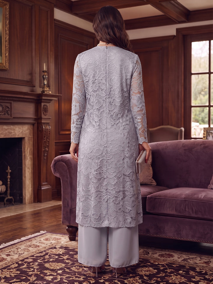 Jumpsuits V-Neck Long Sleeves Lace Floor-Length Mother of the Bride Dresses with Jacket