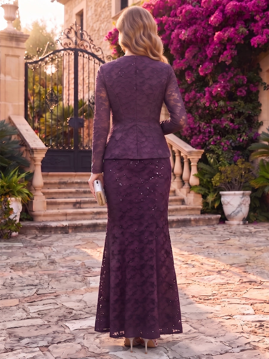 Sheath/Column Square Neck Long Sleeves Lace Floor-Length Mother of the Bride Dresses with Jacket