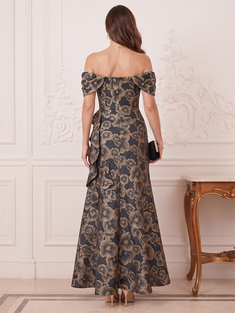 Trumpet/Mermaid Off-the-Shoulder Sleeveless Jacquard Floor-Length Mother of the Bride Dresses with Ruffles&amp;Split Side
