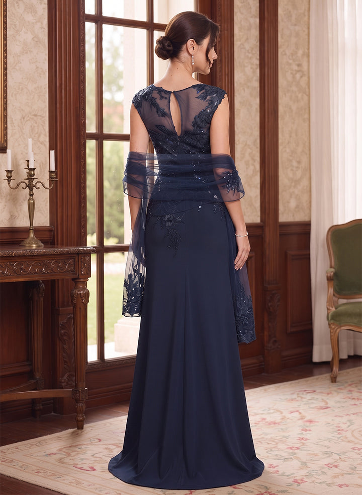 Sheath/Column Scoop Sleeveless Chiffon Floor-Length Mother of the Bride Dresses with Applique&amp;Shawl