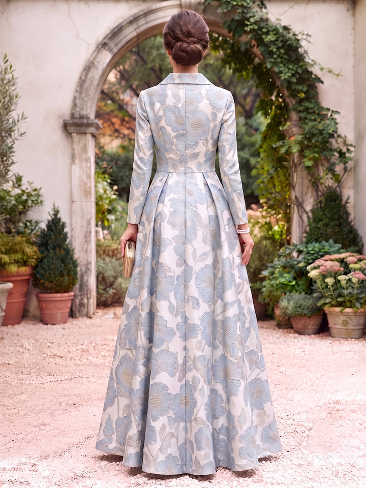 A-Line/Princess V-Neck Long Sleeves Jacquard Floor-Length Mother of the Bride Dresses with Ruched