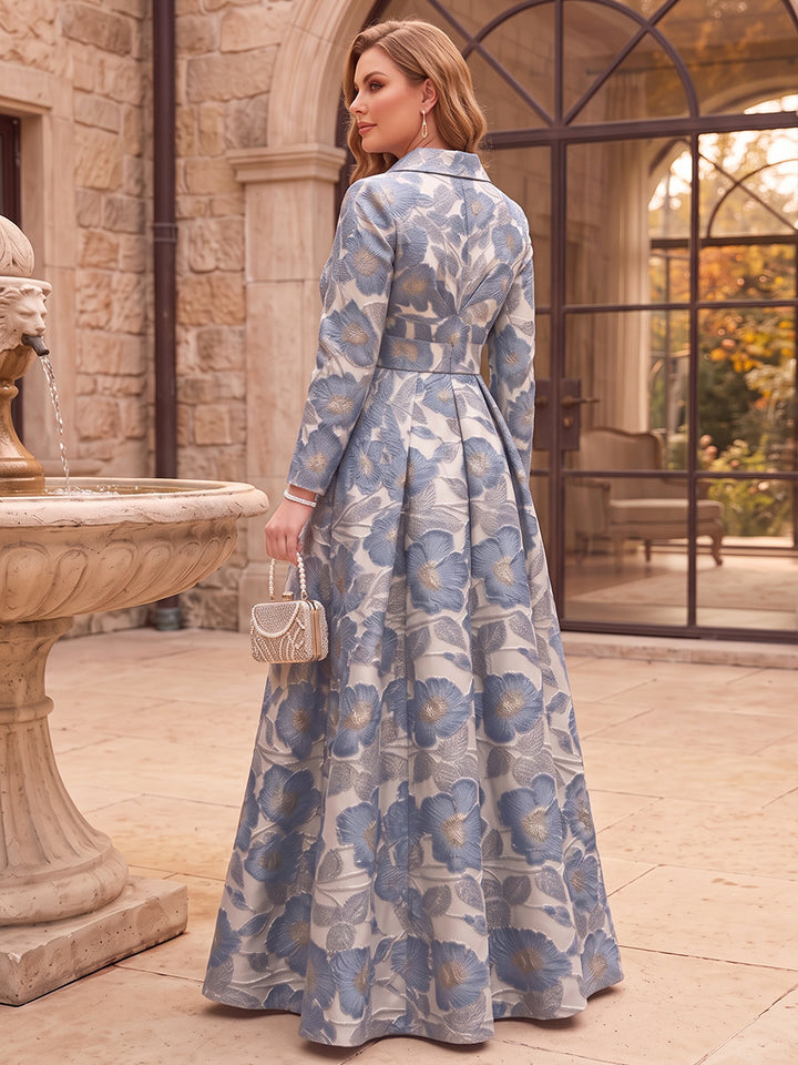 A-Line/Princess V-Neck Long Sleeves Jacquard Floor-Length Plus Size Mother of the Bride Dresses with Ruched