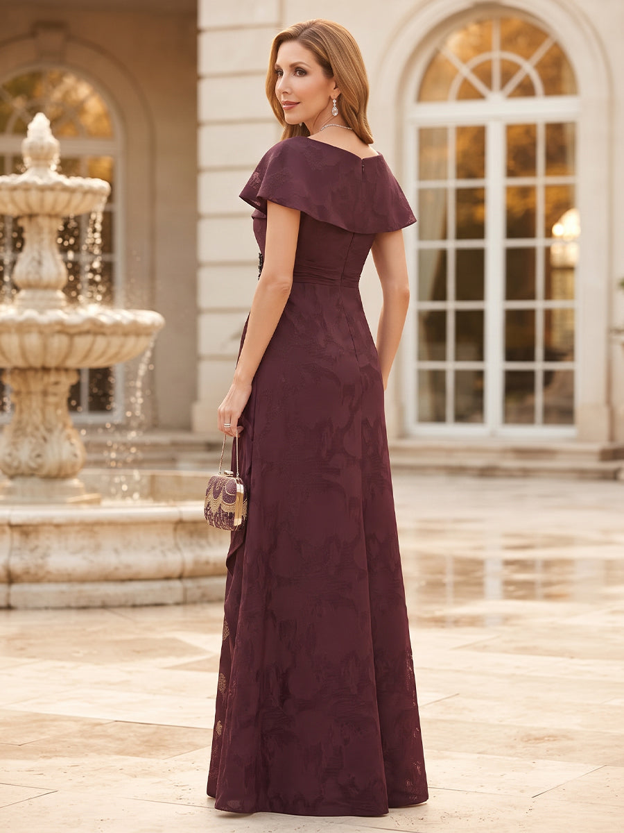 A-Line/Princess Scoop Short Sleeves Chiffon Floor-Length Mother of the Bride Dresses with Ruffles &amp; Sash
