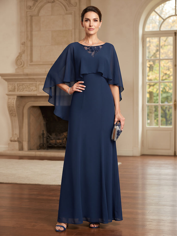A-Line/Princess Scoop Sleeveless Chiffon Floor-Length Mother of the Bride Dresses with Lace