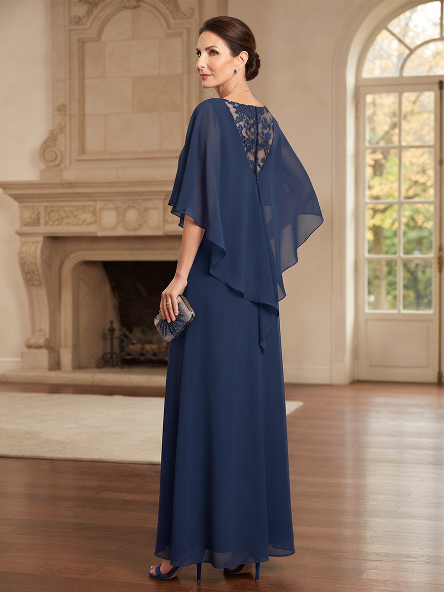 A-Line/Princess Scoop Sleeveless Chiffon Floor-Length Mother of the Bride Dresses with Lace