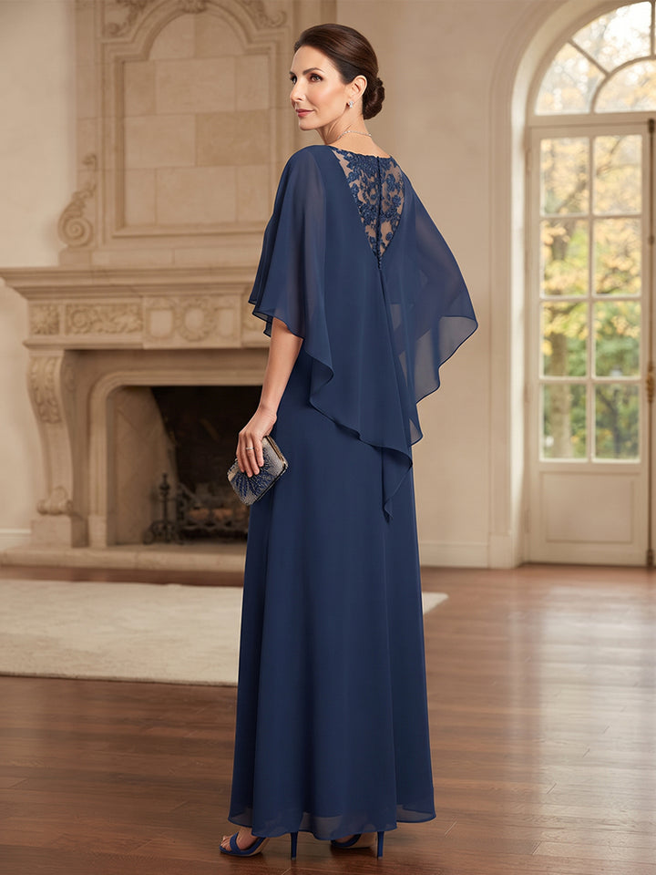 A-Line/Princess Scoop Sleeveless Chiffon Floor-Length Mother of the Bride Dresses with Lace