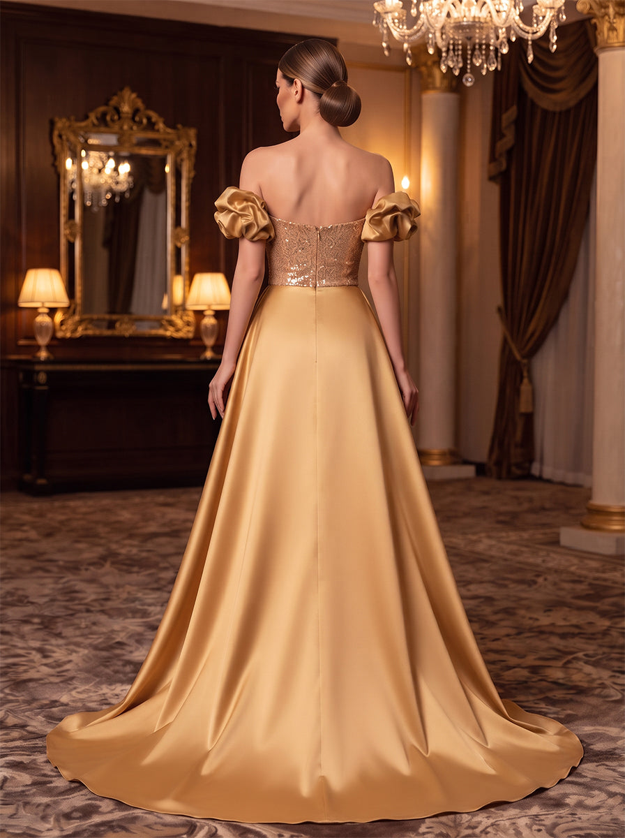 A-Line/Princess Off-the-Shoulder Sleeveless Satin Floor-Length Evening Dresses with Ruched