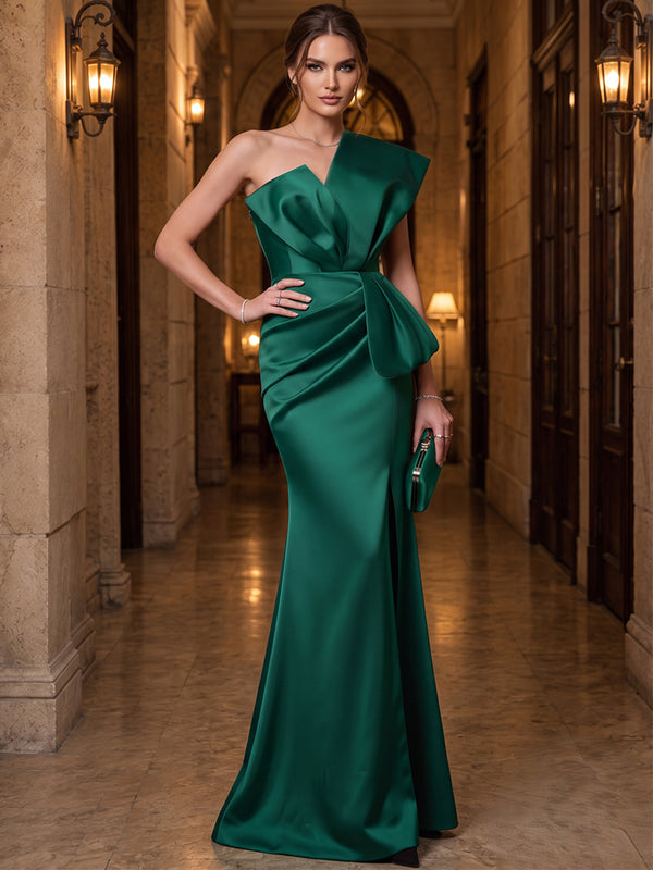 Sheath/Column Strapless Sleeveless Satin Floor-Length Evening Dresses with Bowknot