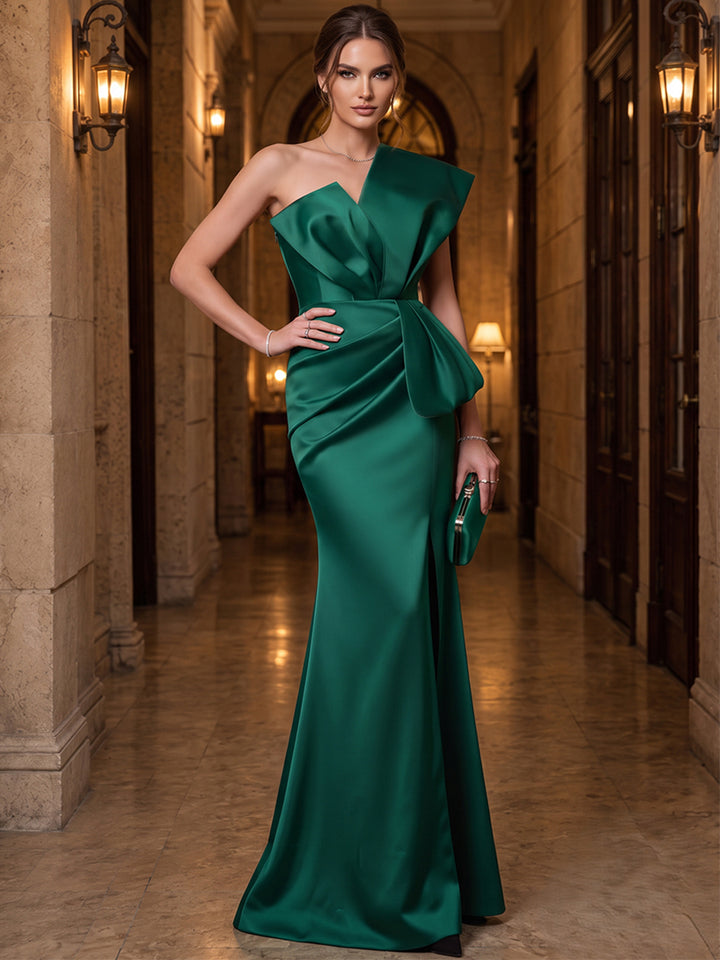 Sheath/Column Strapless Sleeveless Satin Floor-Length Evening Dresses with Bowknot
