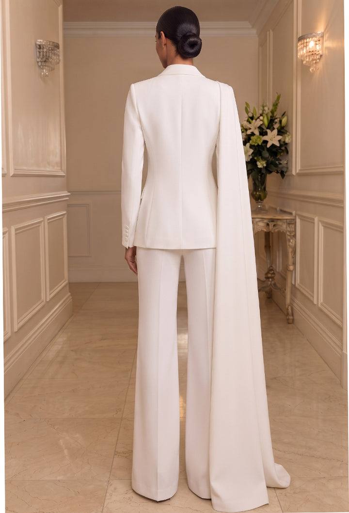 Jumpsuits Shirt Collar Long Sleeves Satin Floor-Length Evening Dresses with Cape
