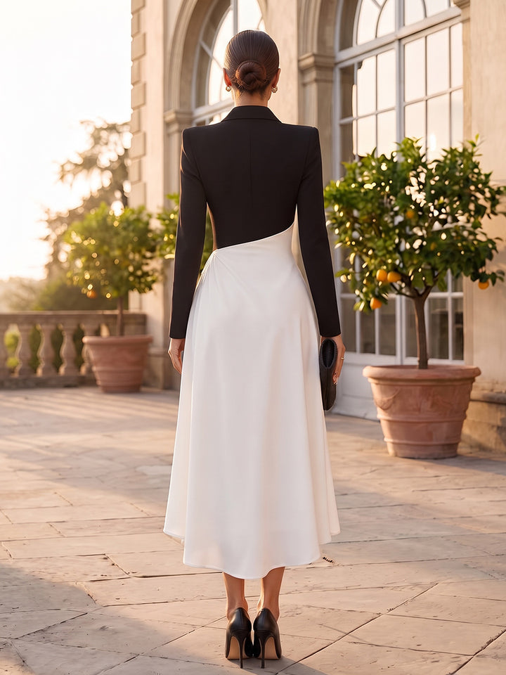 A-Line/Princess Shirt Collar Long Sleeves Satin Tea-Length Cocktail Dress with Pleats