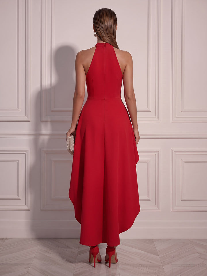 A-Line/Princess Halter Sleeveless Satin Asymmetrical Cocktail Dress with 3D Flower