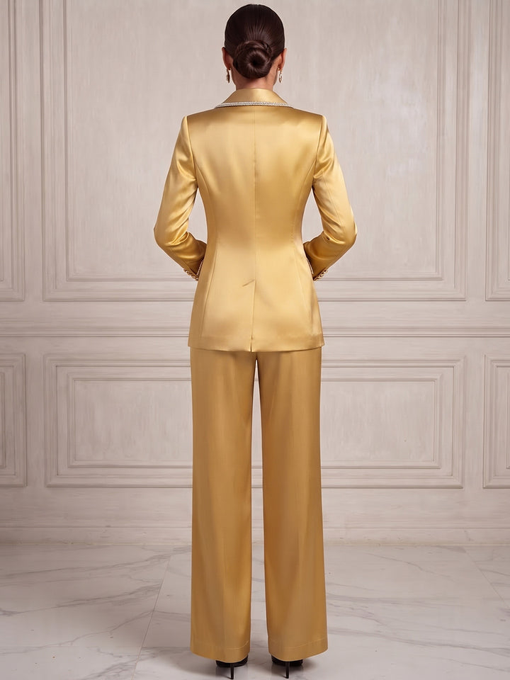 Jumpsuits Shirt Collar Long Sleeves Silk Satin Floor-Length Cocktail Dress with Sequins