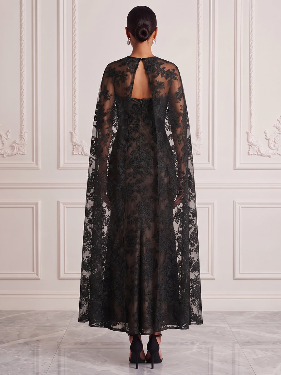 Jumpsuits Scoop Cap Sleeves Lace Tea-Length Cocktail Dress
