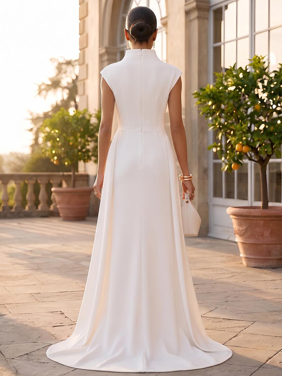 A-Line/Princess Scoop Cap Sleeves Satin Knee-Length Cocktail Dress with Ruched