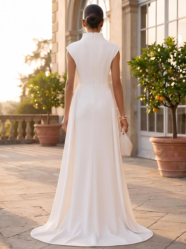 A-Line/Princess Scoop Cap Sleeves Satin Knee-Length Cocktail Dress with Ruched