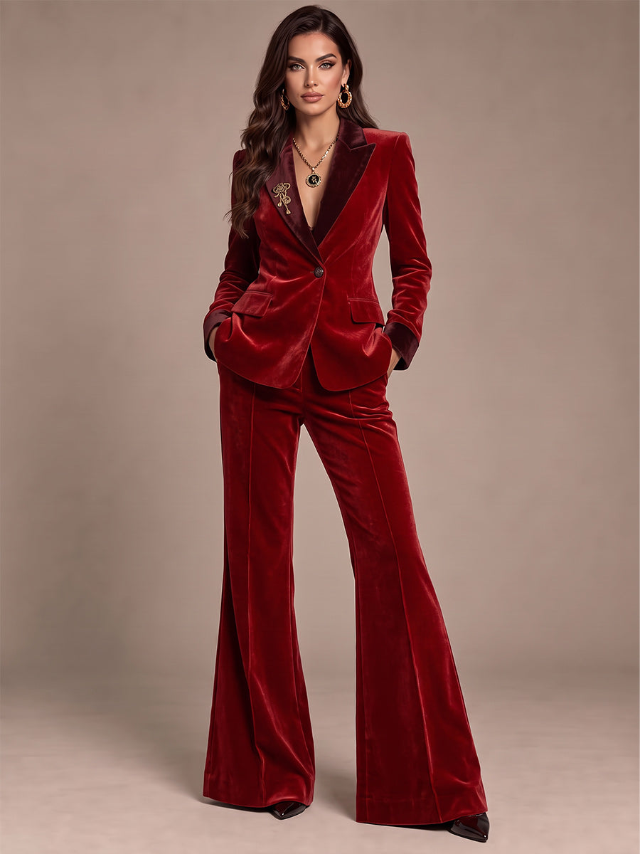Jumpsuits V-Neck Long Sleeves Velvet Floor-Length Cocktail Dress