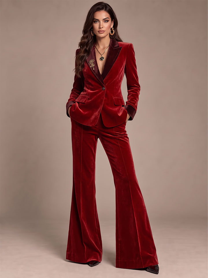 Jumpsuits V-Neck Long Sleeves Velvet Floor-Length Cocktail Dress