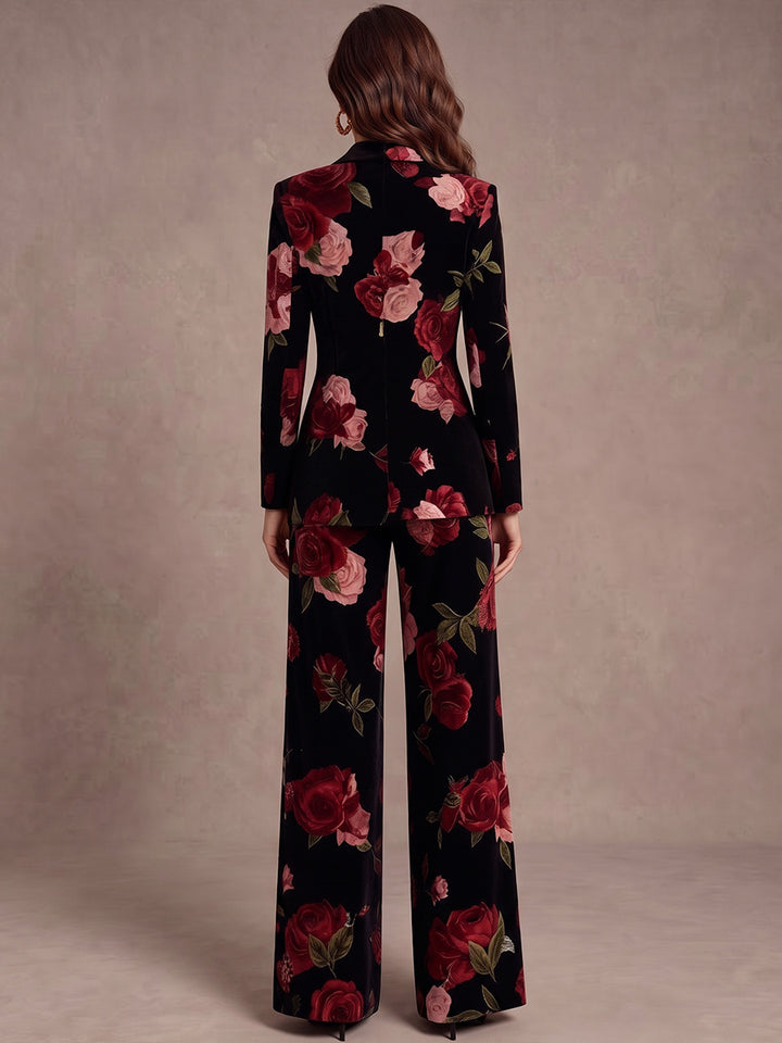 Jumpsuits Shirt Collar Long Sleeves Satin Floor-Length Cocktail Dress with Floral