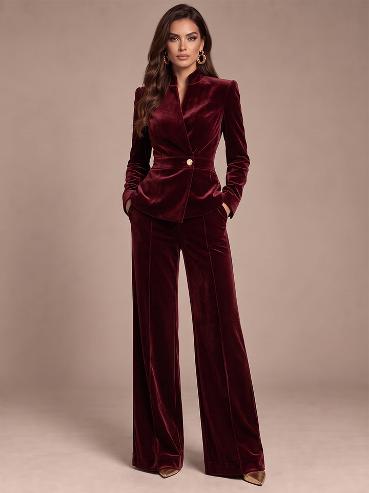 Jumpsuits V-Neck Long Sleeves Velvet Floor-Length Cocktail Dress