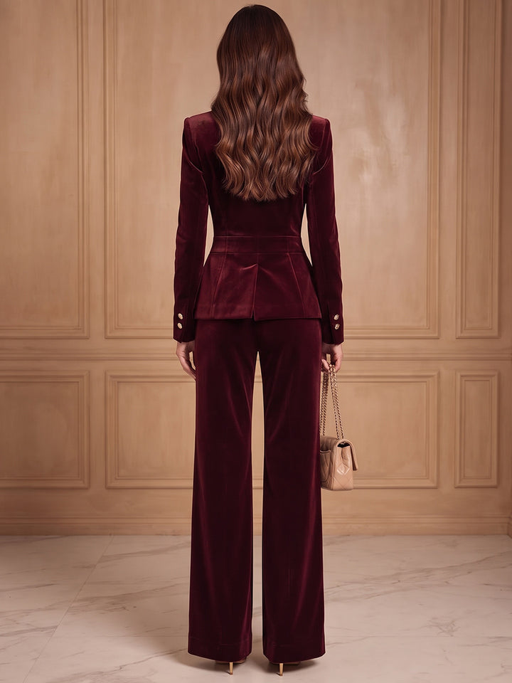 Jumpsuits V-Neck Long Sleeves Velvet Floor-Length Cocktail Dress
