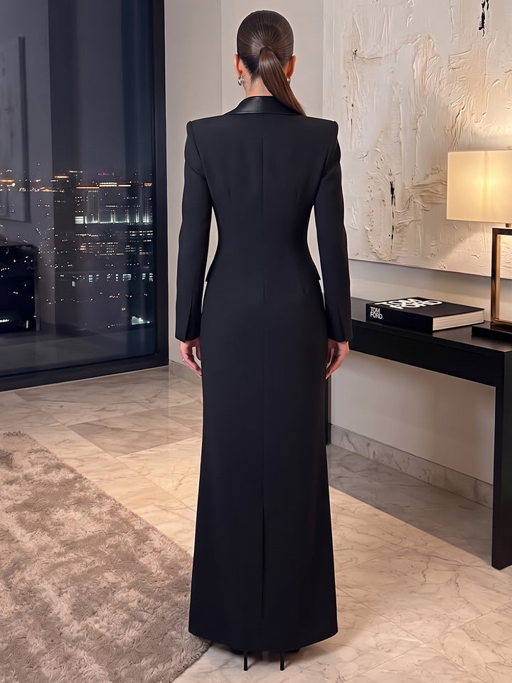 Sheath/Column V-Neck Long Sleeves Satin Floor-Length Evening Dresses