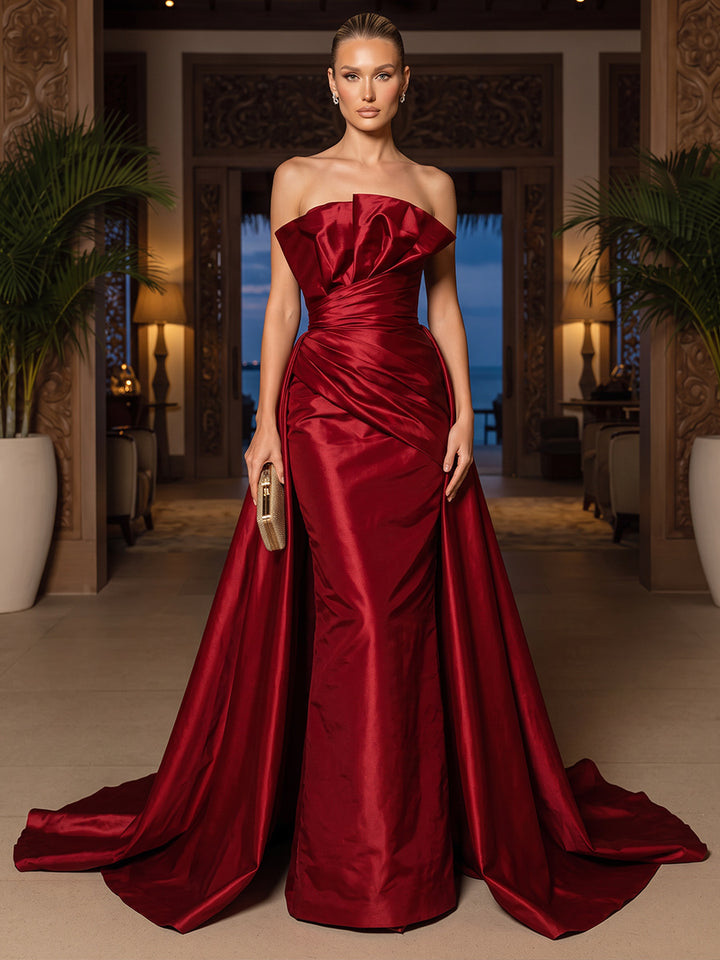 A-Line/Princess Strapless Sleeveless Satin Floor-Length Evening Dresses with Ruched