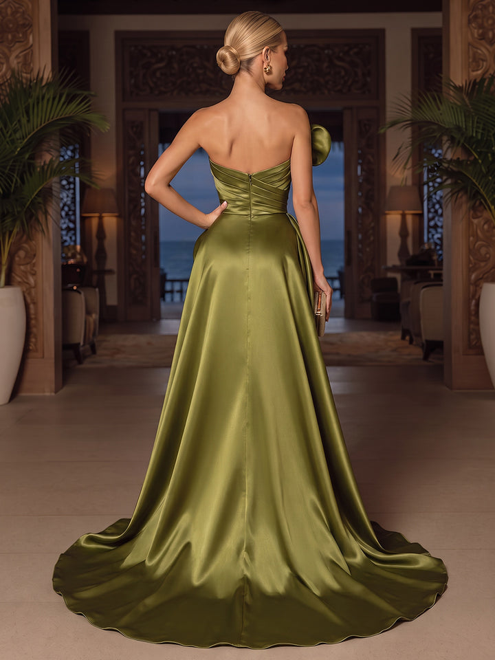 A-Line/Princess One-Shoulder Sleeveless Metallic Floor-Length Evening Dresses with Ruched