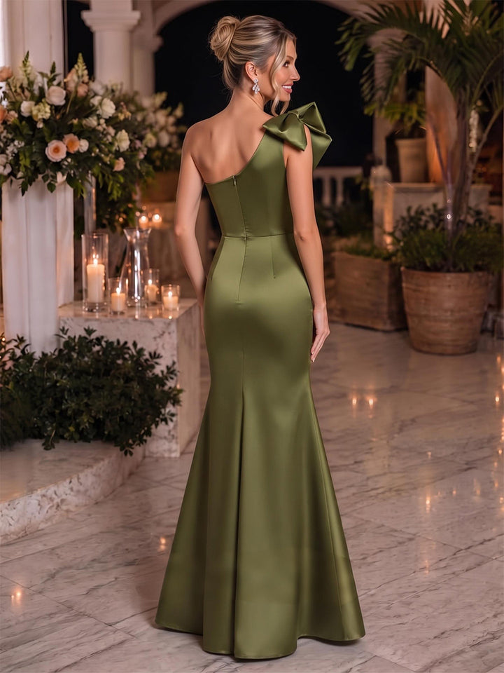 Sheath/Column Formal Attire One-Shoulder Sleeveless Satin Floor-Length Evening Dresses with Ruched