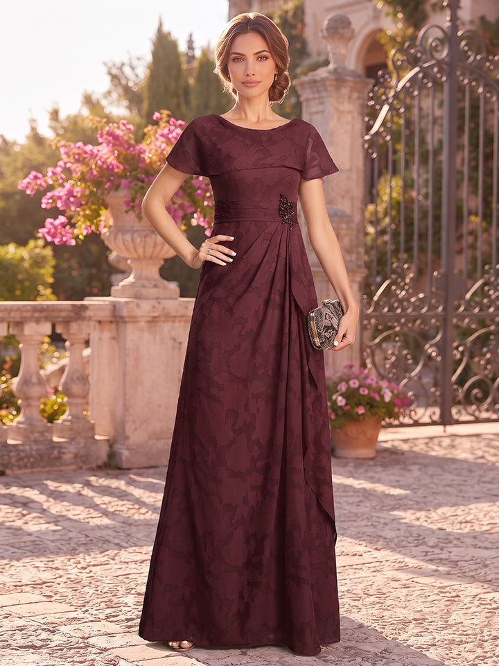 Sheath/Column Scoop Cap Sleeves Chiffon Floor-Length Mother of the Bride Dresses with Florals