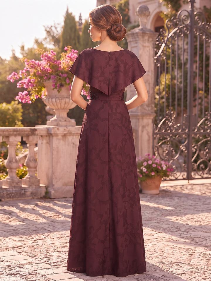 Sheath/Column Scoop Cap Sleeves Chiffon Floor-Length Mother of the Bride Dresses with Florals