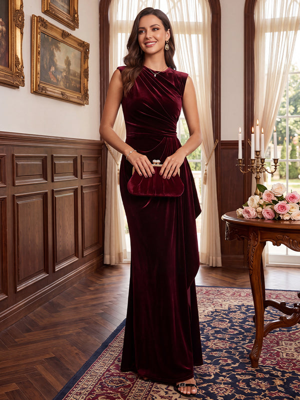 Sheath/Column Scoop Sleeveless Velvet Floor-Length Mother of the Bride Dresses with Ruffles