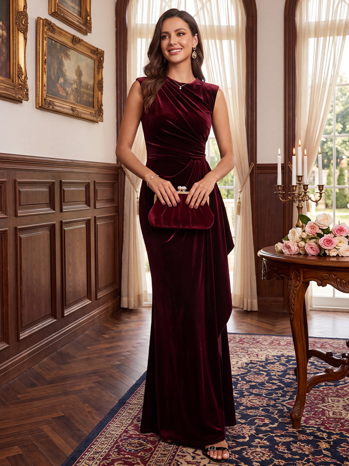 Sheath/Column Scoop Sleeveless Velvet Floor-Length Mother of the Bride Dresses with Ruffles
