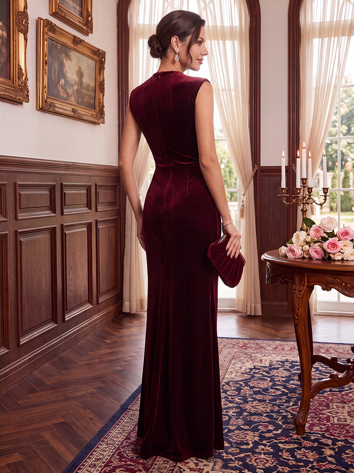 Sheath/Column Scoop Sleeveless Velvet Floor-Length Mother of the Bride Dresses with Ruffles