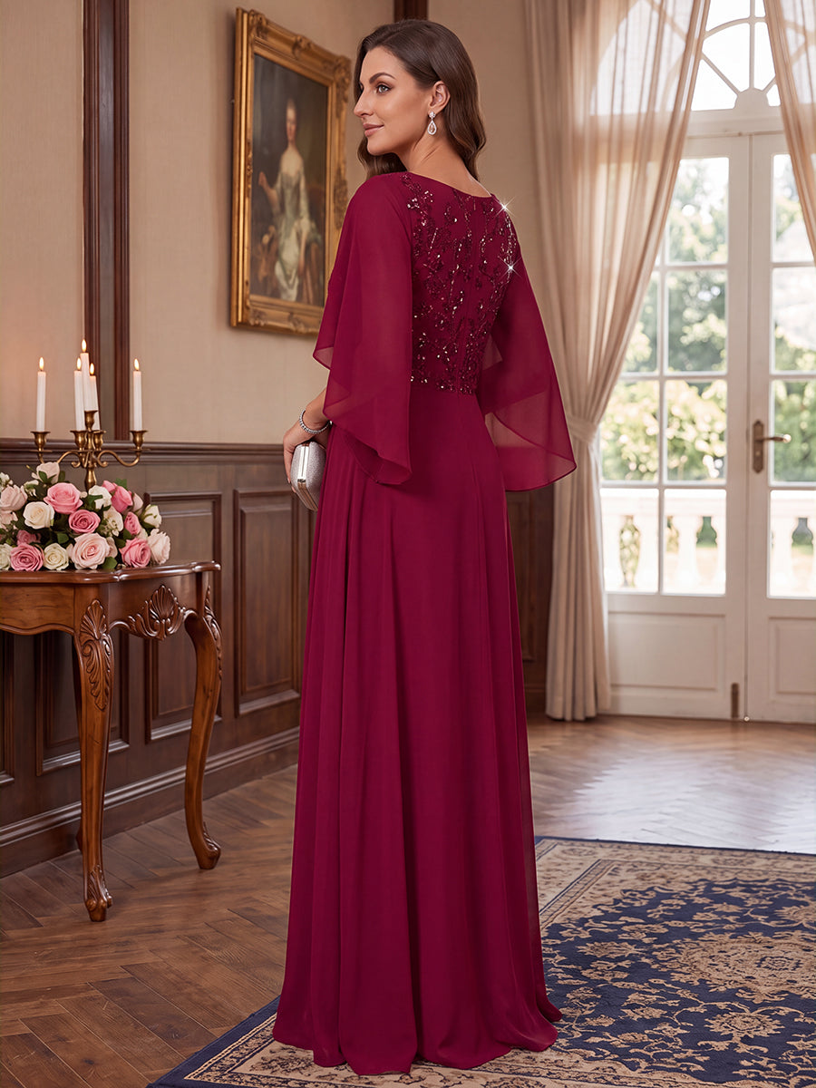 A-Line/Princess Scoop Cap Sleeves Chiffon Floor-Length Mother of the Bride Dresses with Applique