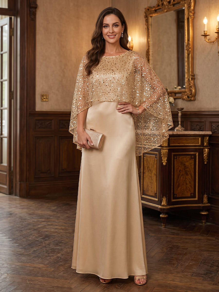 Sheath/Column Scoop Cap Sleeves Sequin Floor-Length Mother of the Bride Dresses