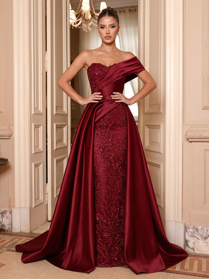 A-Line/Princess One-Shoulder Sleeveless Satin Floor-Length Evening Dresses with Applique