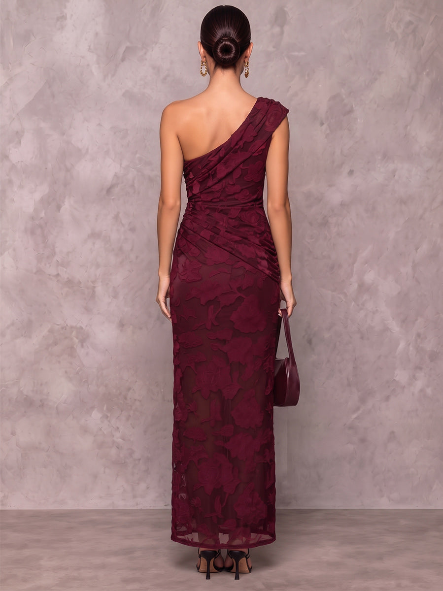 Sheath/Column Formal Dresses One-Shoulder Sleeveless Chiffon Floor-Length Evening Dresses with Pleats
