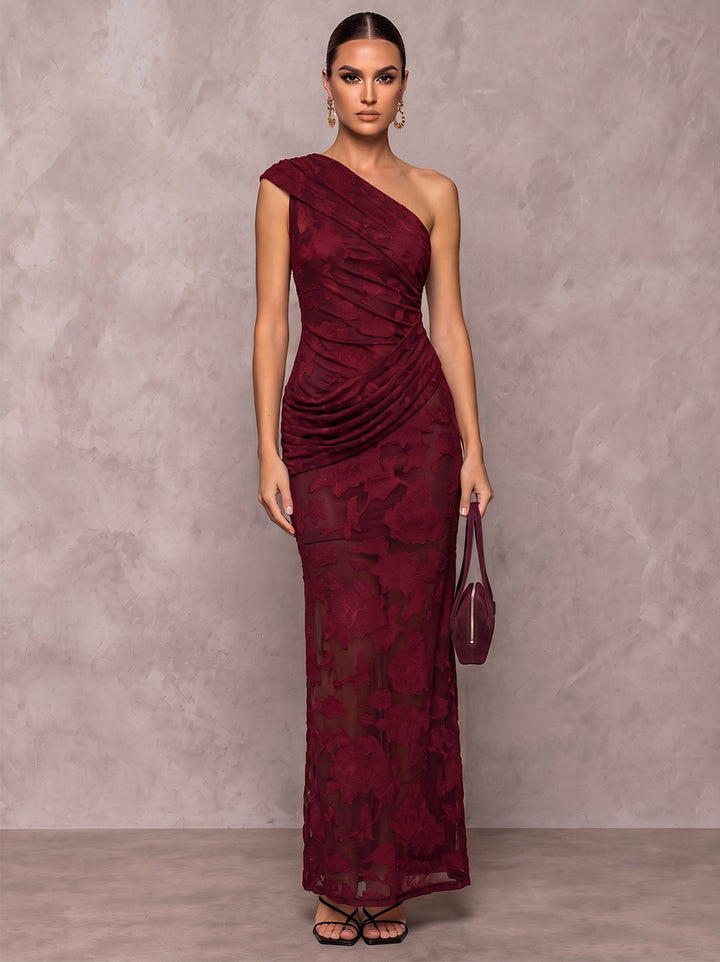 Sheath/Column Formal Dresses One-Shoulder Sleeveless Chiffon Floor-Length Evening Dresses with Pleats