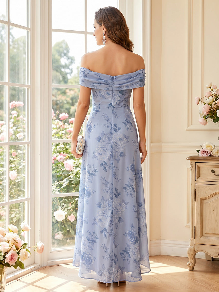 A-Line/Princess Off-the-Shoulder Sleeveless Asymmetrical Mother of the Bride Dresses With Ruffles &amp; Floral