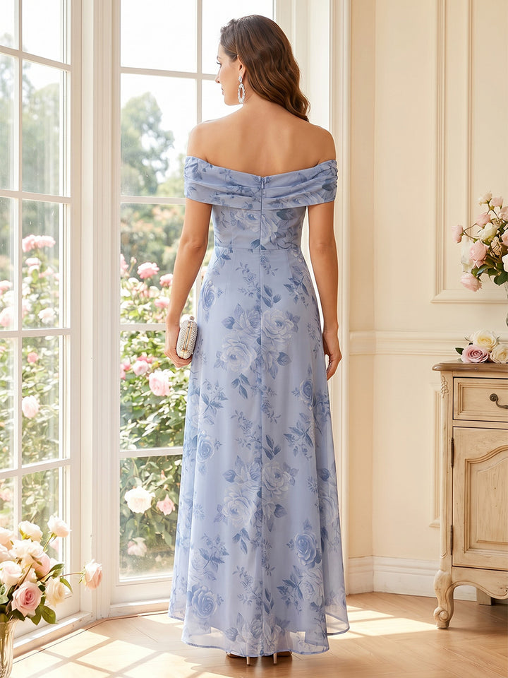 A-Line/Princess Off-the-Shoulder Sleeveless Asymmetrical Mother of the Bride Dresses With Ruffles &amp; Floral