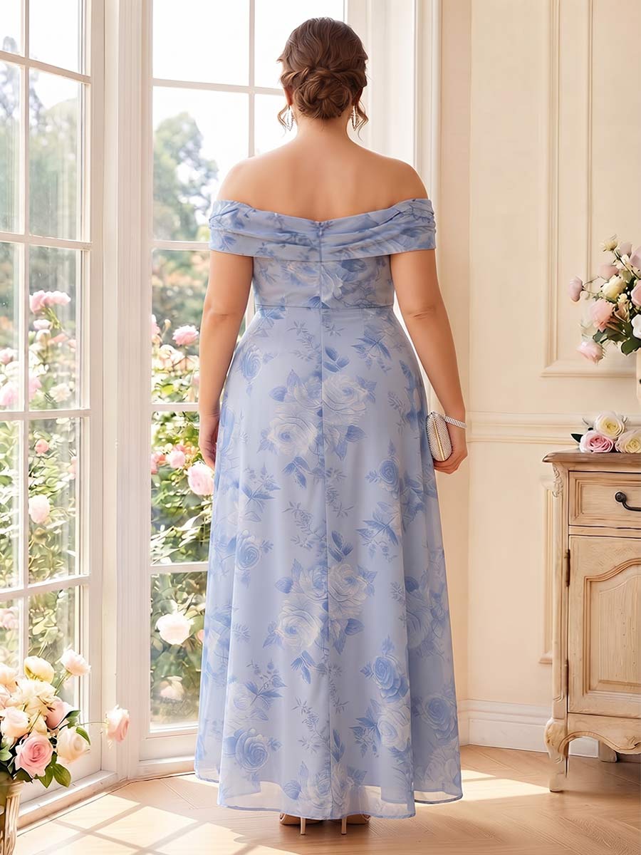 A-Line/Princess Off-the-Shoulder Sleeveless Asymmetrical Plus Size Mother of the Bride Dresses With Ruffles &amp; Floral