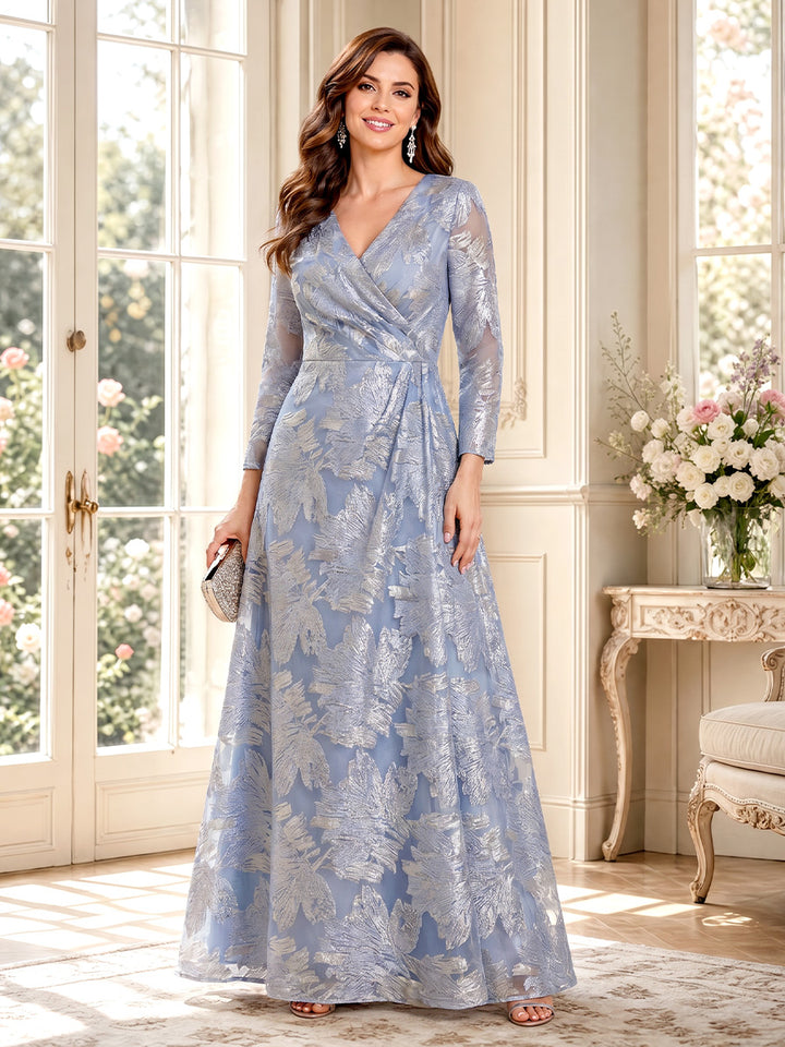 A-Line/Princess V-Neck Long Sleeves Floor-Length Mother of the Bride Dresses with Ruched