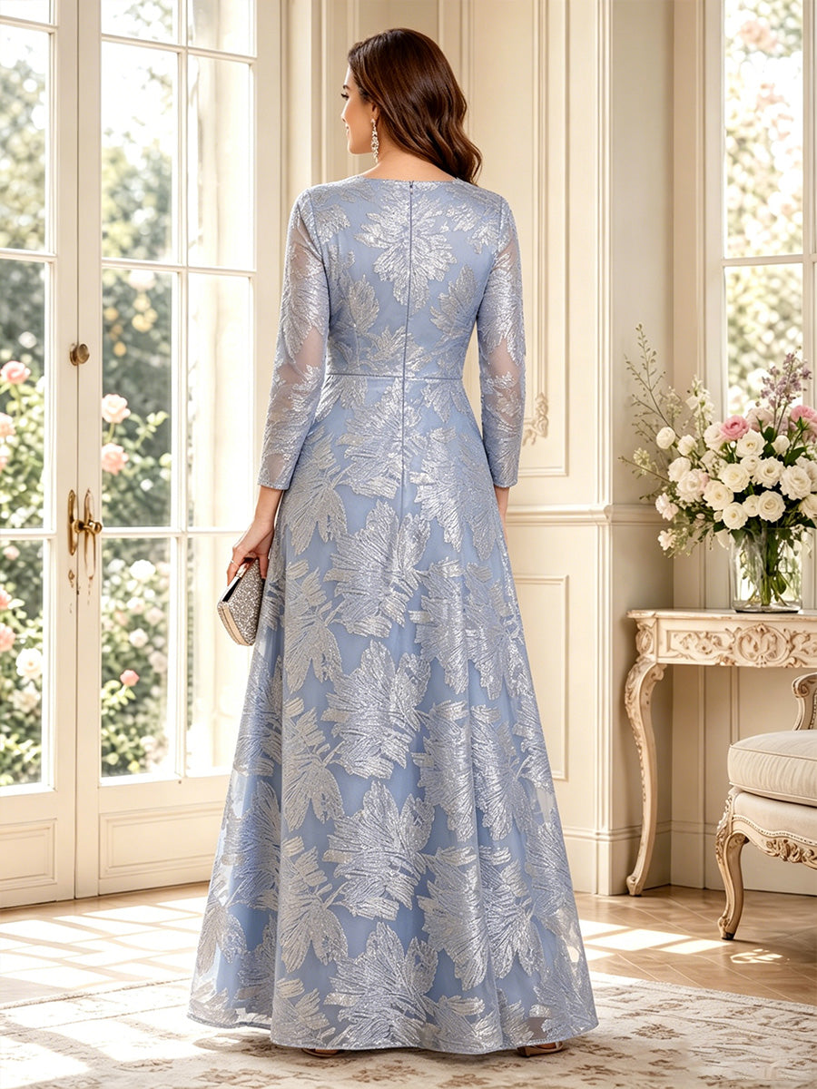 A-Line/Princess V-Neck Long Sleeves Floor-Length Mother of the Bride Dresses with Ruched