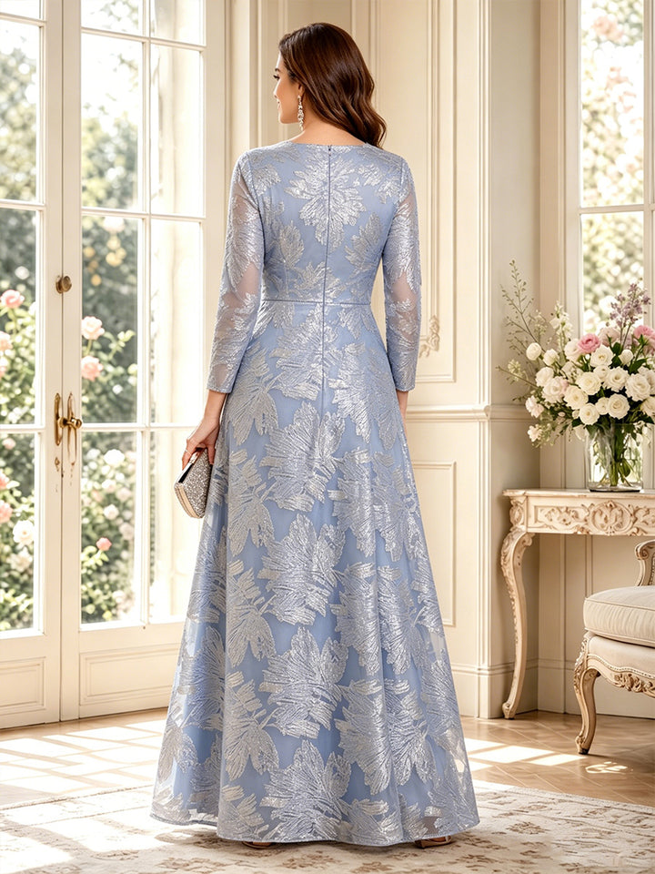 A-Line/Princess V-Neck Long Sleeves Floor-Length Mother of the Bride Dresses with Ruched