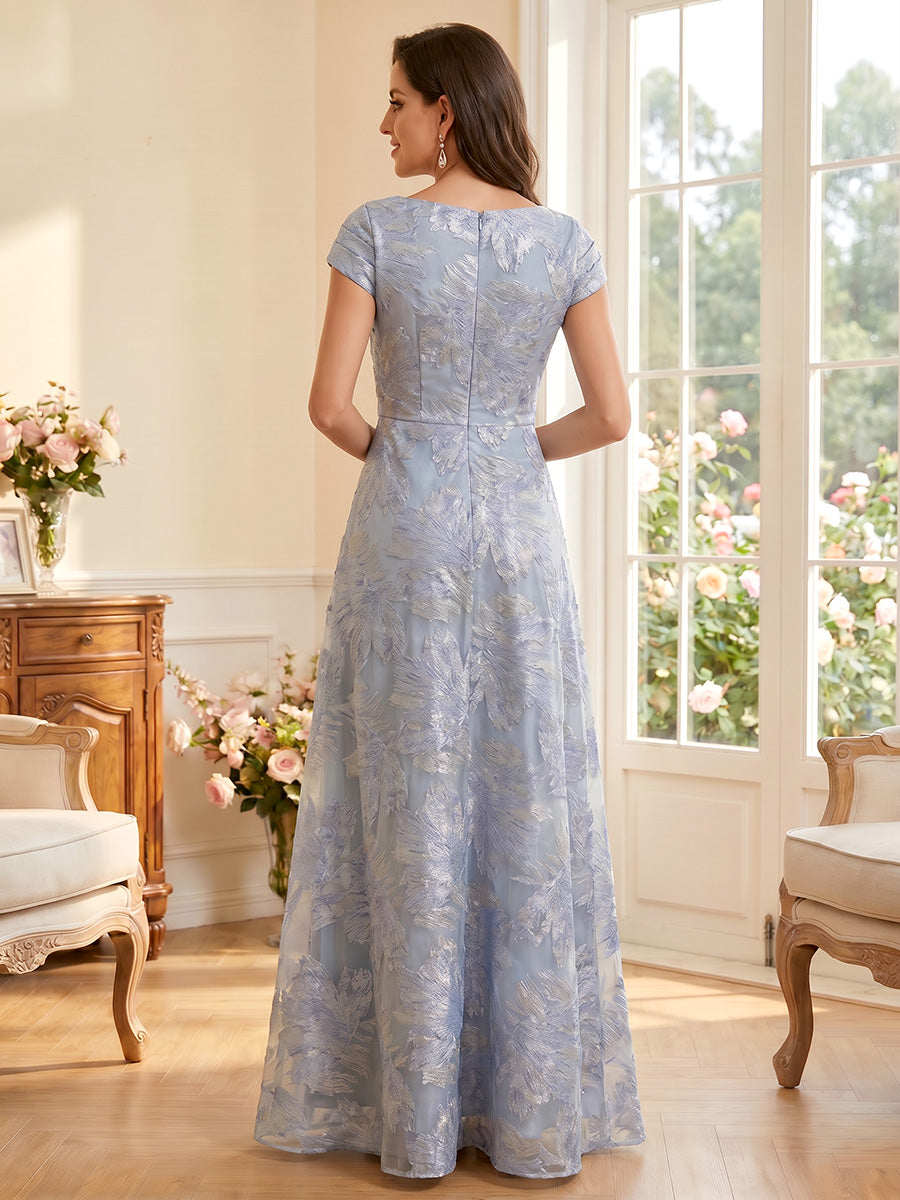 A-Line/Princess V-Neck Short Sleeves Floor-Length Mother of the Bride Dresses with Ruched