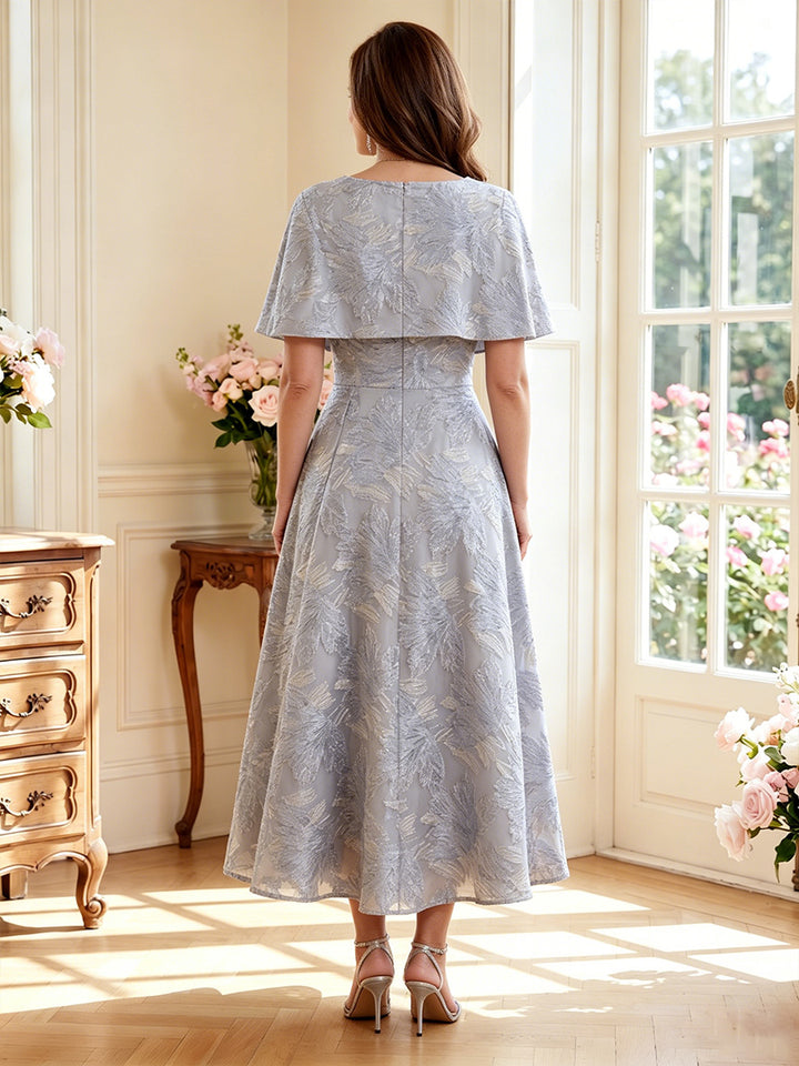 A-Line/Princess Scoop Half Sleeves Tea-Length Mother of the Bride Dresses with Ruched