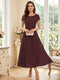 A-Line/Princess Scoop Short Sleeves Tea-Length Mother of the Bride Dresses with Applique & Ruched